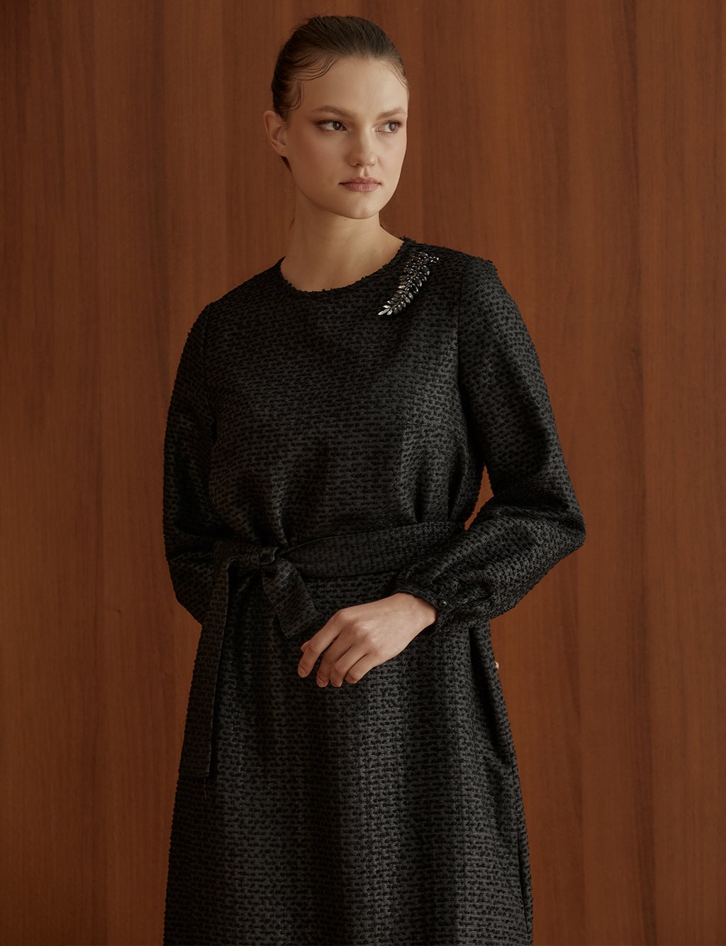 Belted Tweed Dress Black