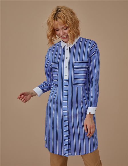 oversize cizgili tunik lacivert a9 21151