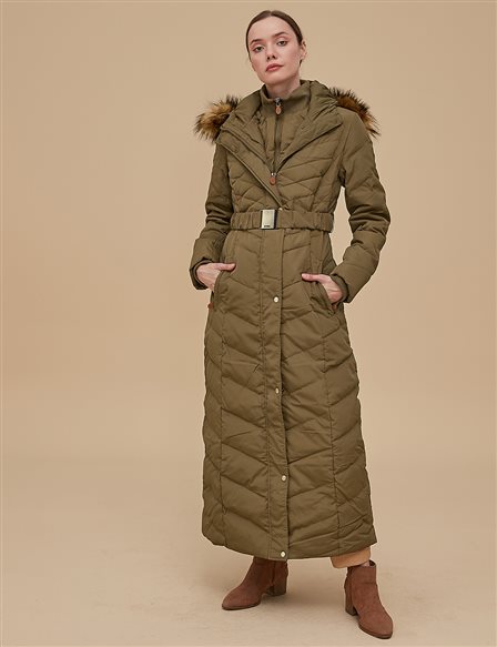 dikis detayli kaz tuyu mont haki a8 27004