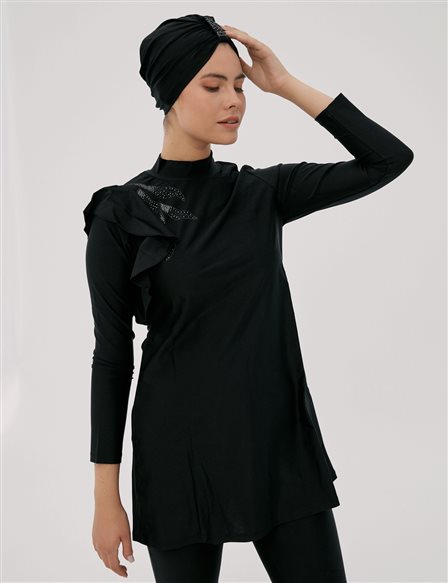 Embellished Covered Swimsuit Set Black B20 PLJ06