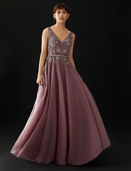 TIARA Stone and Sequined Evening Dress B20 26150 Lilac