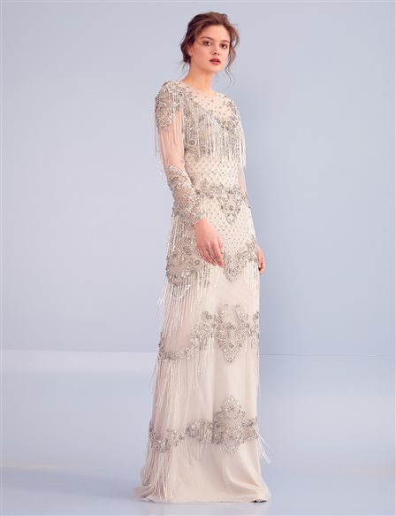TIARA Tasseled, Embroidered Evening Dress B9 26023 Grey
