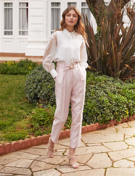 Belted Pleated Pants B21 19100 Powder