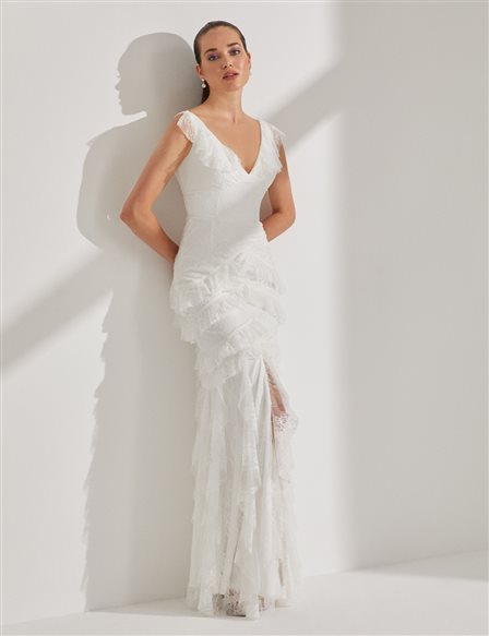 TIARA Slit Lace Dress 260542 White