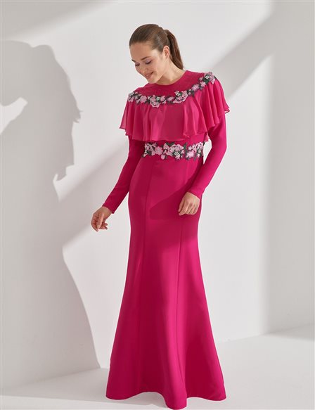 TIARA Floral Embroidered Evening Gown B8 26025 Fuchsia