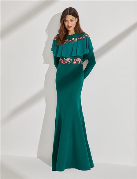TIARA Floral Embroidered Evening Gown B8 26025 Emerald