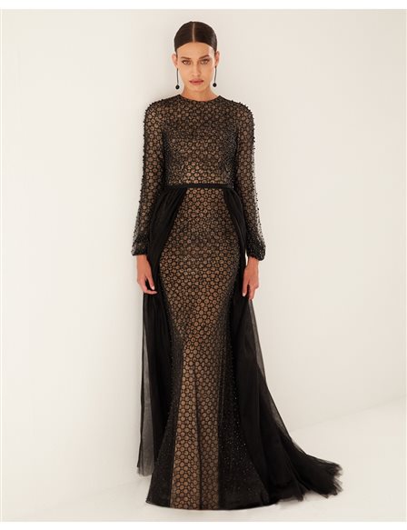 TIARA Pearl Detailed Evening Gown B9 26017 Black
