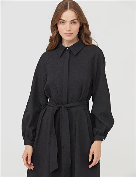Hidden Pave Belted Long Tunic Black