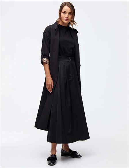 Wide Pleated A-line Skirt A21 12031 Black