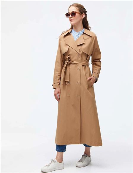 Belted Double Breasted Collar Trench Coat A21 14024 Camel