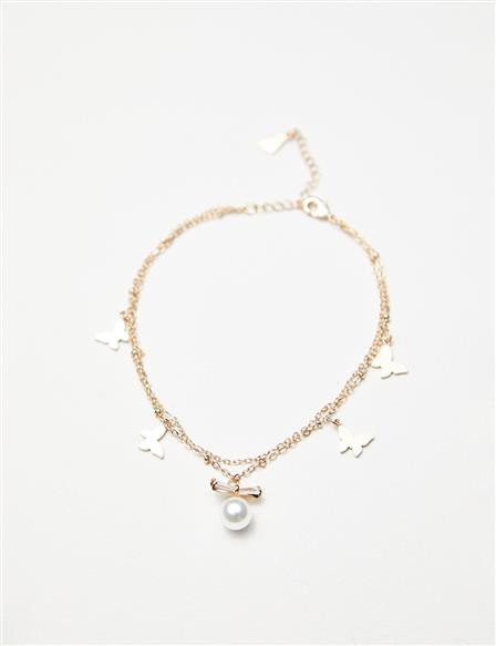 Pearl and Butterfly Figured Bracelet Gold