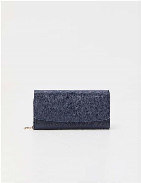 Faux Leather Rectangle Wallet Navy