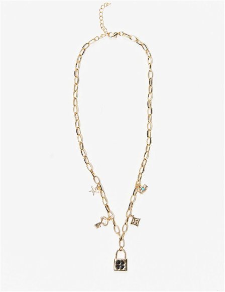 Lock Symbol Thick Chain Necklace Gold Color
