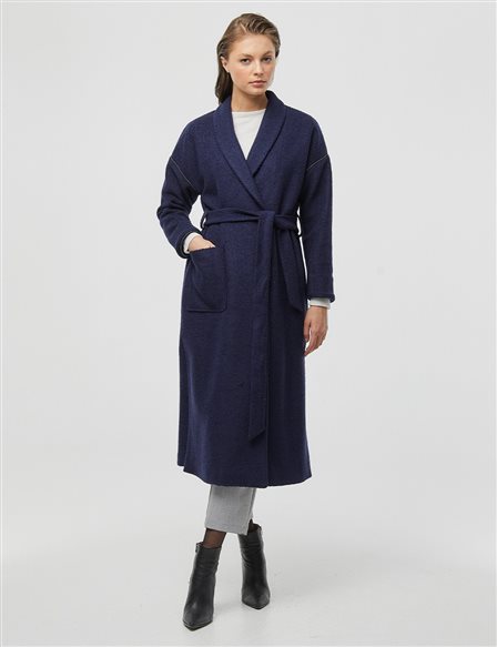 Point Stitched Coat Navy