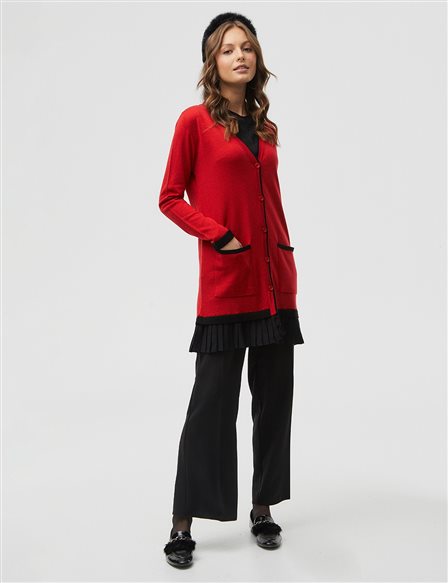 Skirt Pleated Knitwear Cardigan Red