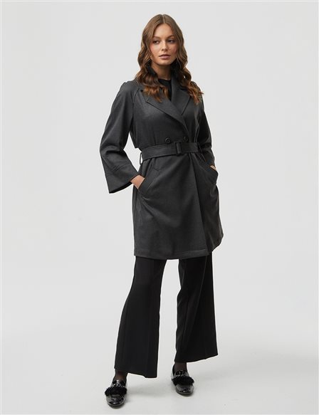 Double Button Short Trench Coat / Cap Smoked