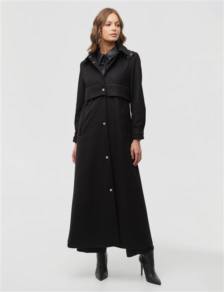 Contrast Stitched Topcoat Black