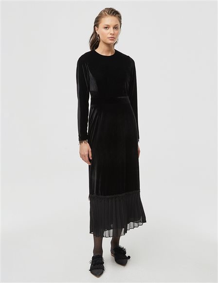 Skirt Chiffon Pleated Full Length Dress Black