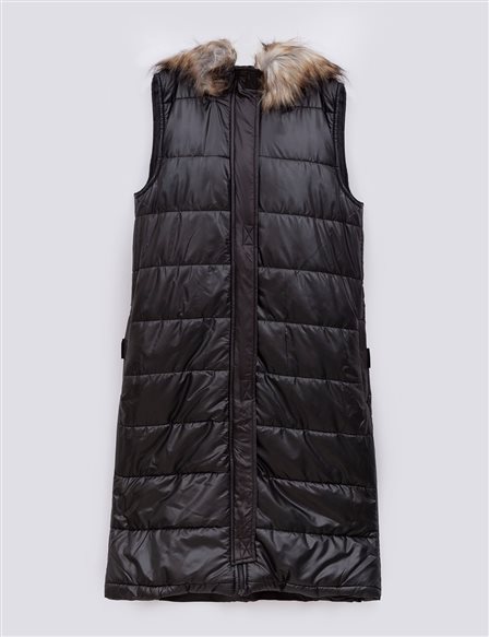 Furry Hooded Inflatable Vest Black