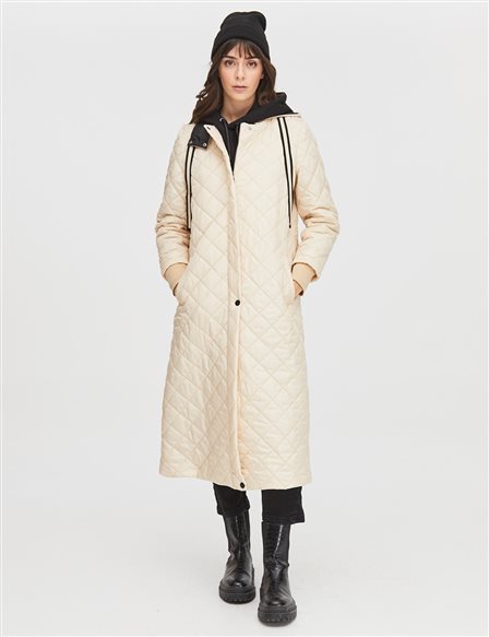 Ribbed Quilted Coat Cream