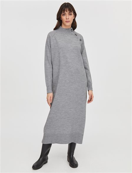 Raglan Sleeve Half Turtleneck Knitwear Dress Grey