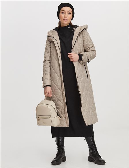 Hooded Quilted Inflatable Coat Cream