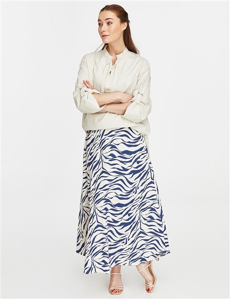 Abstract Patterned Ruffle Skirt Ecru-Blue