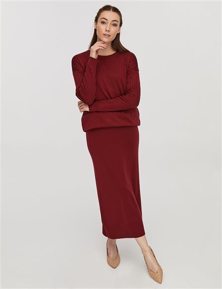 KYR Elastic Knitwear Skirt Claret Red
