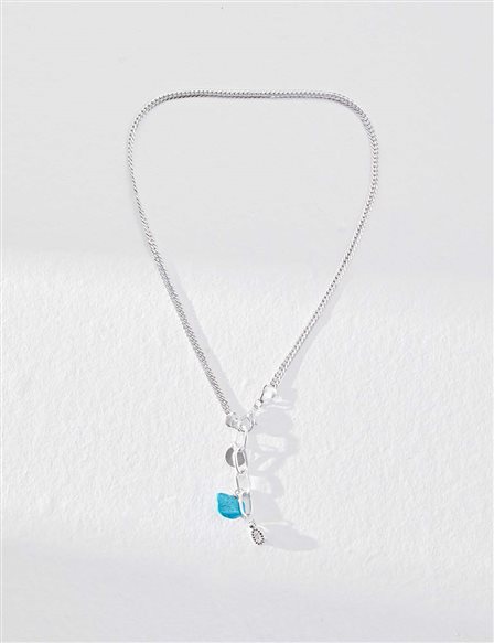 Turquoise Stone Chain Necklace Silver Color