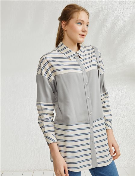 Color Block Striped Shirt Indigo