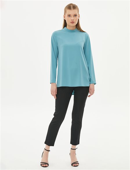 Basic Stand Collar Blouse Water Green SZ-10500 