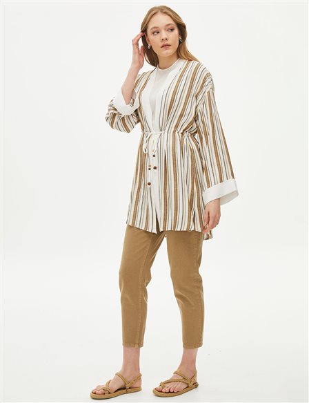 KYR Striped Kimono Ecru-Brown