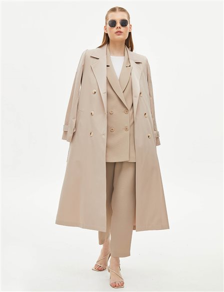 Ankle Epaulette Belted Trench Coat Milky Brown