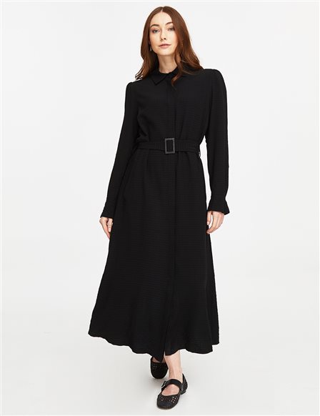 Belted Full Length Dress Black