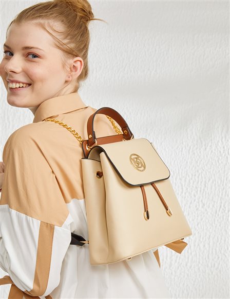 Faux Leather Backpack Cream