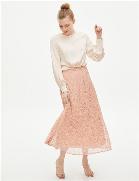 Pleated Lace Skirt Powder
