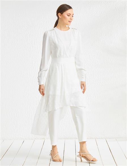 Asymmetrical Cut Cape Suit White