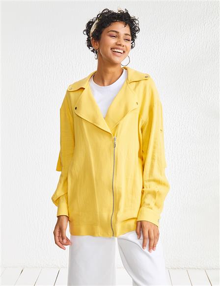 Cross Zipper Linen Jacket Yellow