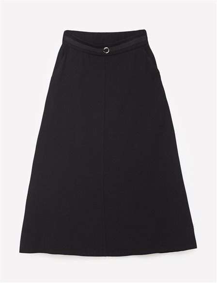 Buckle Detailed A-line Skirt Black