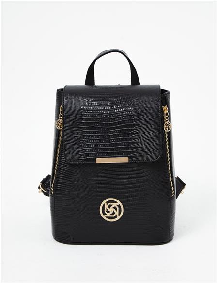 Croco Patterned Backpack Black