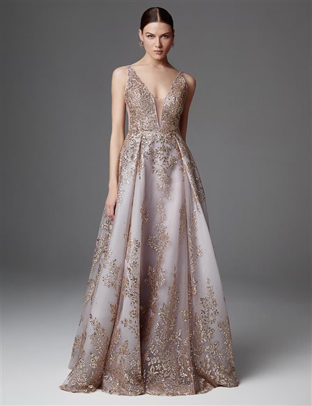 TIARA Sequined, Flowy Evening Dress Blush