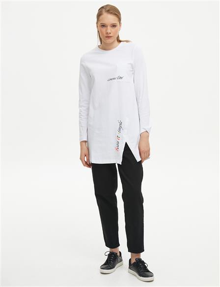 Round Neck Collar Printed T-Shirt White