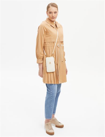 Rope Belt Pleated Trench Coat Beige
