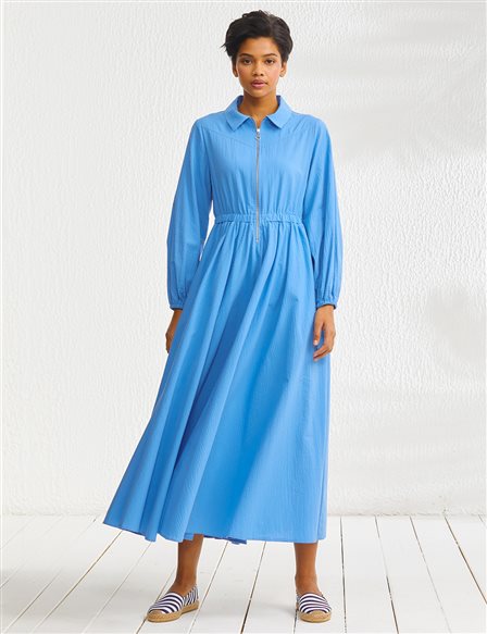 Textured Full Length Dress Sky Blue