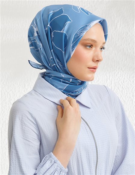 Lily Patterned PES Scarf Blue