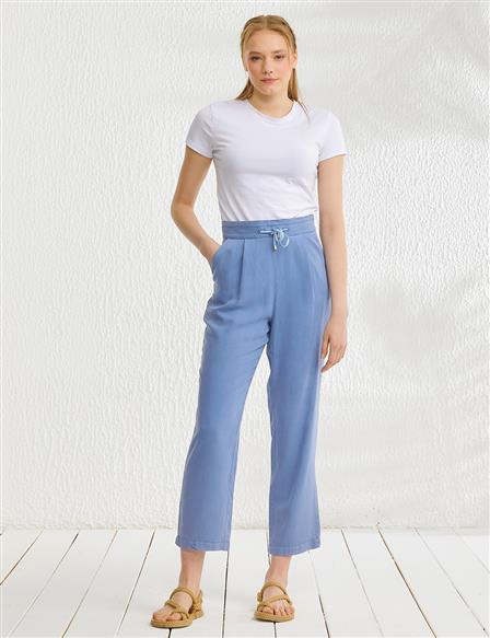 Pleated Casual Fit Pants Blue