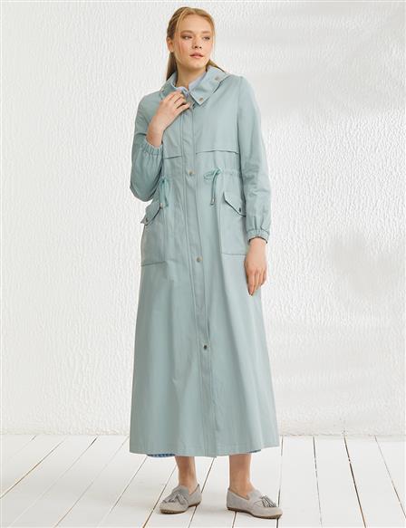 Hooded Rope Belted Long Topcoat Mint