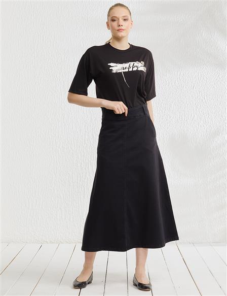 A-line Denim Skirt Black