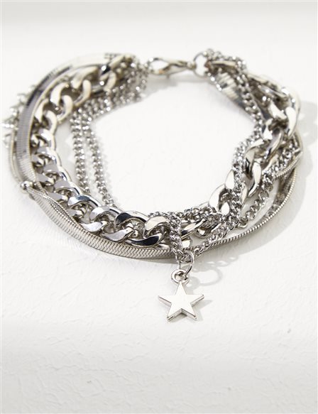 Star Symbol Triple Chain Bracelet Silver Color