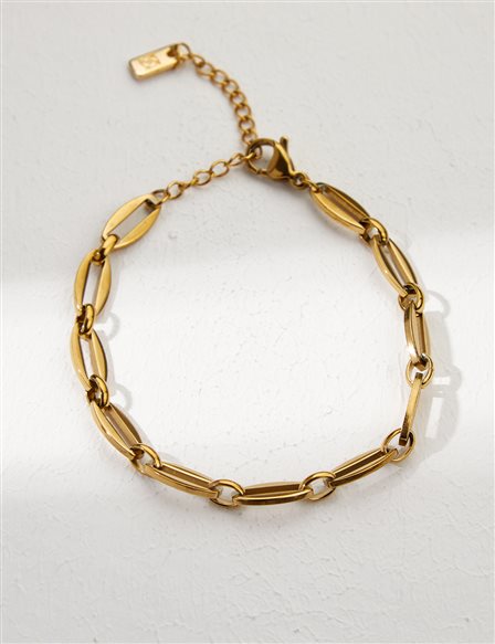 Paper Clip Chain Bracelet Gold Color